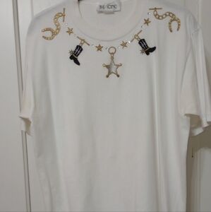 VTG THE ICING made in USA Western Cowgirl Bling Studded Embroidered T-shirt
